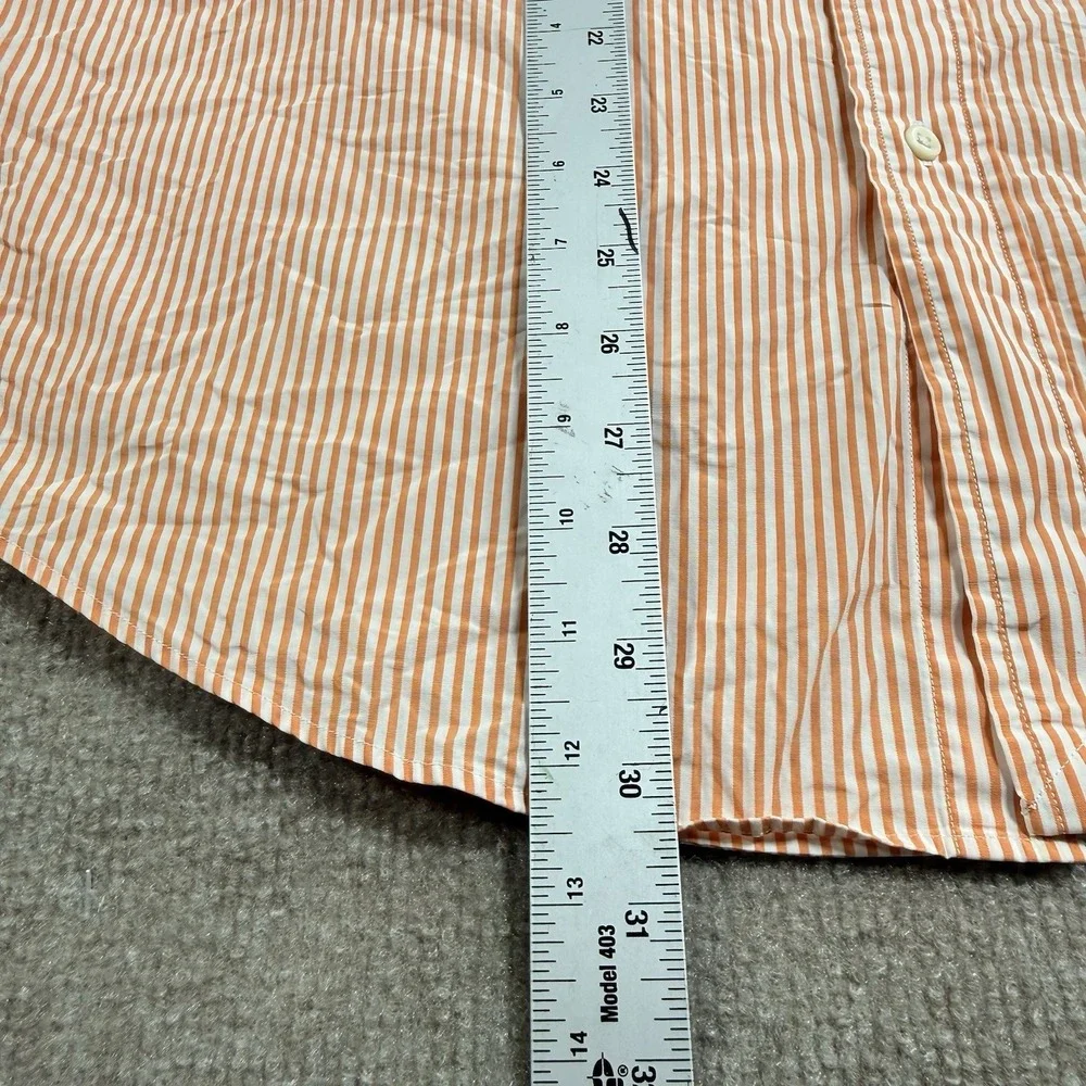 Ralph Lauren Custom Fit Mens Large Short Sleeve Striped Button Down Shirt Orange